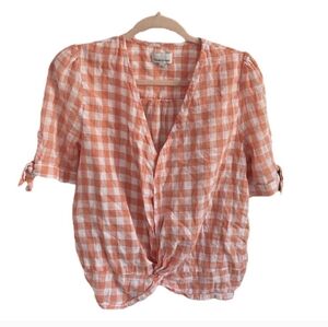 #260 Heartloom Orange Gingham Check Twist Front Top | Pumpkin | Large